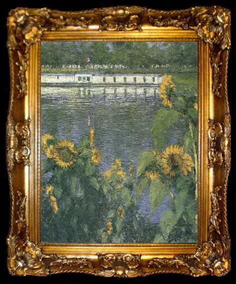 framed  Gustave Caillebotte The sunflowers of waterside, ta009-2
